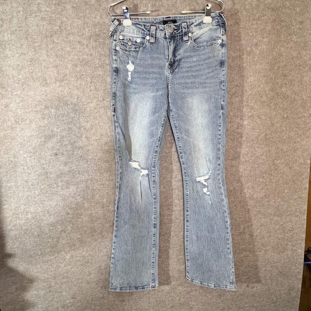 True Religion Becca Mid Rise Bootcut Jeans Womens 28 Distressed Blue Denim Y2K